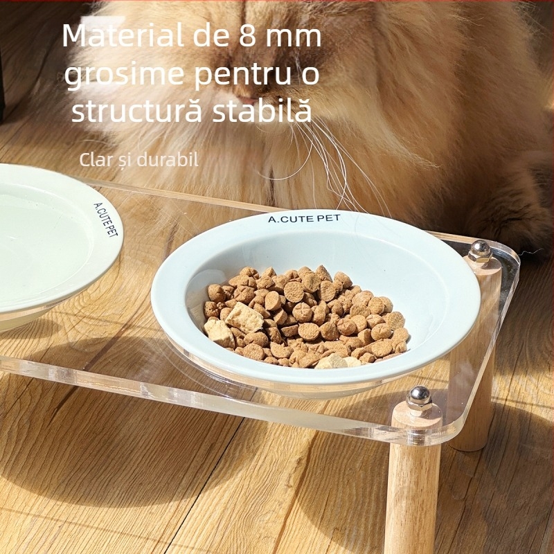 Vas ceramic pentru pisici, vas dublu, picioare înalte, antișoc