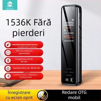 Runvine R11 stilou de înregistrare a vocii cu microfoane duale, WAV 512Kbps, 60 de ore de înregistrare, USB 2.0, carcasă din aliaj de aluminiu