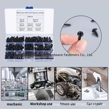 Set de șuruburi autofiletante cu cap rotund, din oțel-carbon, clasa A, standard GDX0035, 350 bucăți
