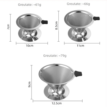 Filtru de cafea pour-over cu două straturi din oțel inoxidabil 304, cu bază, plasă metalică reutilizabilă pentru turnare manuală, personalizabil