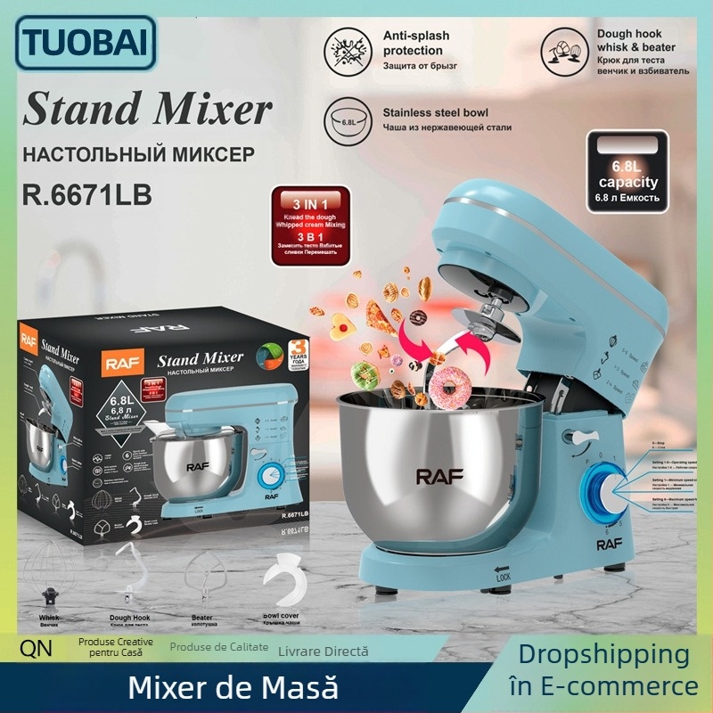 Mixer de bucătărie 3 în 1, standard european 220V, pentru frământat aluat, amestecat și bătut ouă — aparat de masă reglabil cu 3 trepte de viteză, două palete de amestecare, funcționare complet automată