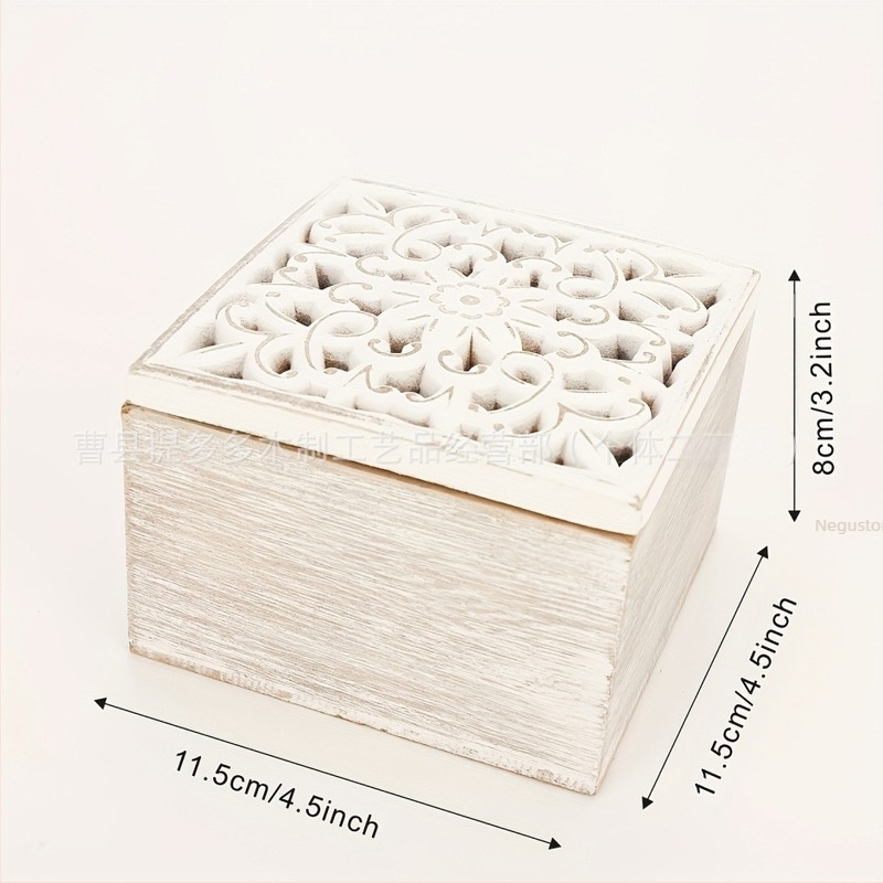 Cutie de depozitare din lemn pentru birou, decorativă, cu ornamente gravate, pentru organizare