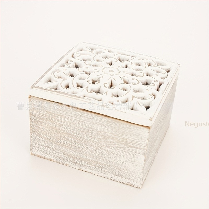 Cutie de depozitare din lemn pentru birou, decorativă, cu ornamente gravate, pentru organizare