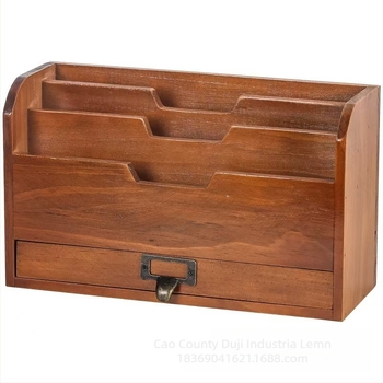 Organizator de birou din lemn pentru uz casnic, organizator de cărți cu mai multe compartimente și sertar, model 56405 personalizabil, număr de articol 505456, lemn natural, imprimare logo disponibil