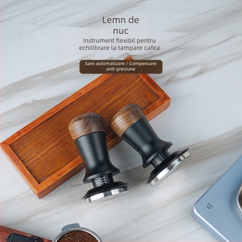 Set de presare cafea din lemn de nuc și oțel inoxidabil pentru espresso italian, logo gravat cu laser, 300 g, cutie de carton