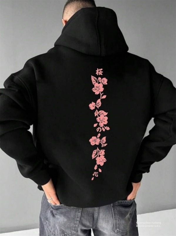 Hanorac cu imprimeu floral, mâneci lungi, șnur, material modal