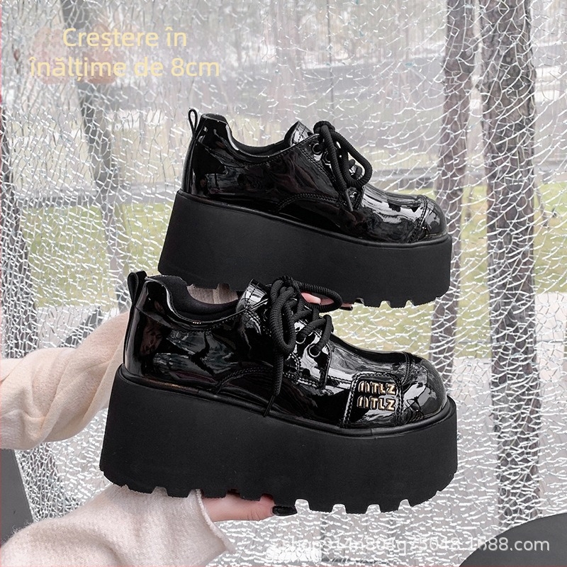 Loafers Mary Jane cu platformă pentru femei, partea superioară PU, vârf rotund, înălţime platformă 6–8 cm, talpă din cauciuc