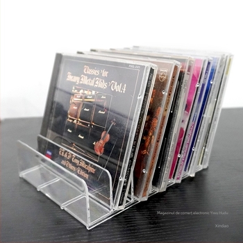 Suport CD din acrilic transparent, 6 etaje, pentru birou, cu compartimente multiple
