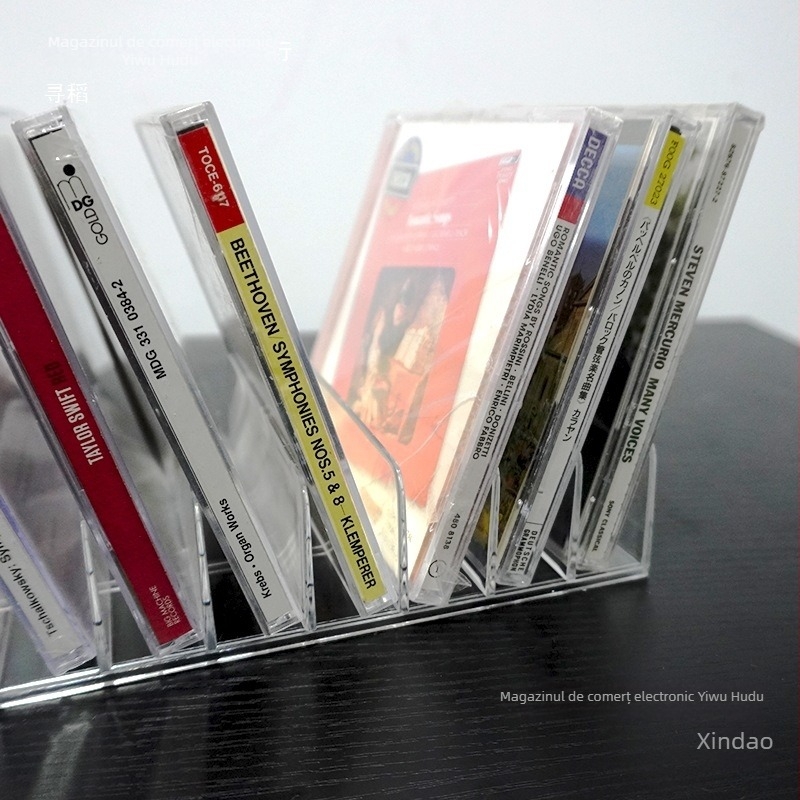 Suport CD din acrilic transparent, 6 etaje, pentru birou, cu compartimente multiple