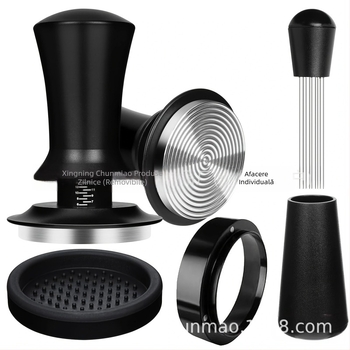 Set de accesorii pentru espresso italian din oțel inoxidabil 304, format din 4 piese: tampare cu scară, ac de distribuție a pulberii, inel magnetic de colectare a pulberii