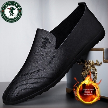 PLOVER Pantofi eleganți din piele pentru bărbați — respirabili, anti-alunecare, vârf rotund, talpă din cauciuc, piele din al doilea strat