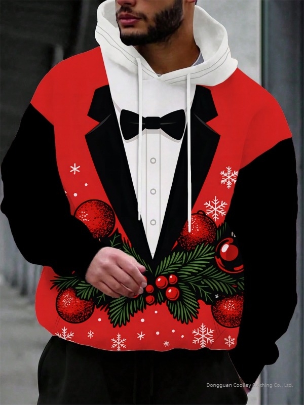 Geacă din fleece cu glugă, imprimeu 3D digital de Crăciun, material Modal fleece, lungime ultra- scurtă