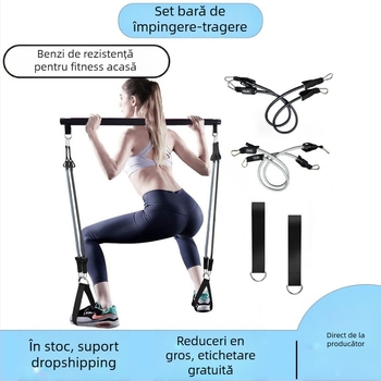 Bețișor de Pilates pentru fitness din material TPE – tijă de tensiune și frânghie, set multifuncțional pentru întindere