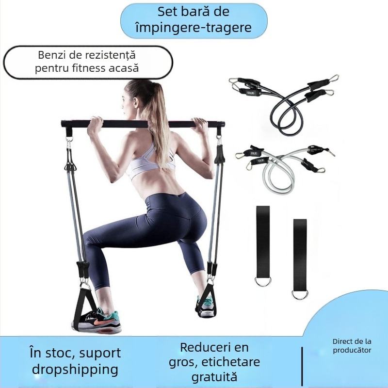 Bețișor de Pilates pentru fitness din material TPE – tijă de tensiune și frânghie, set multifuncțional pentru întindere