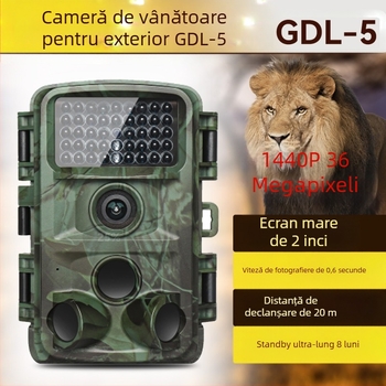 Cameră de vânătoare – 1080p HD, Viziune nocturnă cu infraroșu, Obiectiv cu unghi de 80°, Senzor CMOS, Suport card SD