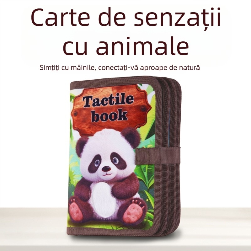 Carte textile educativă pentru bebeluși, cu texturi de atingere animale, rezistentă la rupere, pentru 0–3 ani, dezvoltare cognitivă și senzorială timpurie