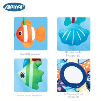 Aipinqi octopus pluș: agățător pentru cărucior și jucărie de tras – 25765A, ambalaj într-o pungă