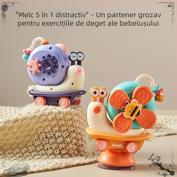 Jucărie de liniștire pentru bebeluși, melc rotativ cu design drăguț de desene animate, mușcabilă și calmantă