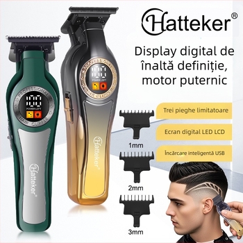 Mașină de tuns păr cu afișaj digital, baterie încorporată 1000–1200 mAh, cap de lamă detașabil și lavabil, lamă din oțel inoxidabil, motor cu perii