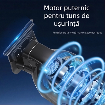 Mașină de tuns păr cu afișaj digital, baterie încorporată 1000–1200 mAh, cap de lamă detașabil și lavabil, lamă din oțel inoxidabil, motor cu perii