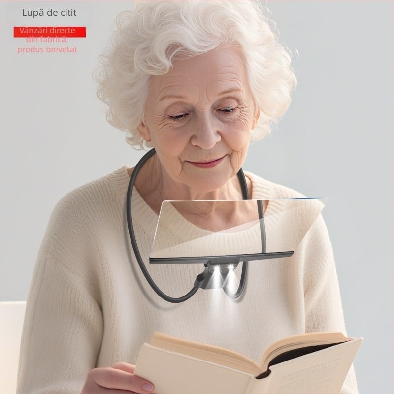 Lupă de lectură pentru gât pentru vârstnici, lupă de pagină întreagă cu LED HD, 3 în 1: gât/ mână/ masă