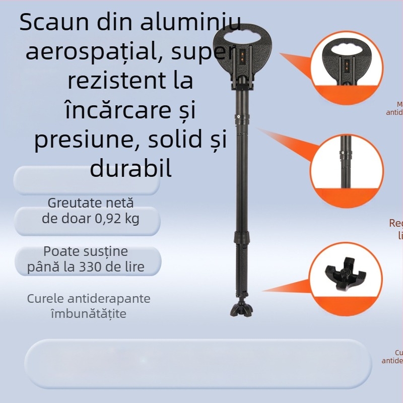 Băț de drumeție cu șezut - Multifuncțional, pentru exterior, ușor; Material: PP ecologic + aluminiu + pernă PU; Greutate: 920 g; Model: Generația a Treia; Brand: HST