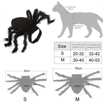 Costum de Halloween pentru animale de companie: transformare în păianjen pentru câini și pisici; Material: Altul; Categorie: Îmbrăcăminte pentru animale; Gen: General; Licență IP: Nu
