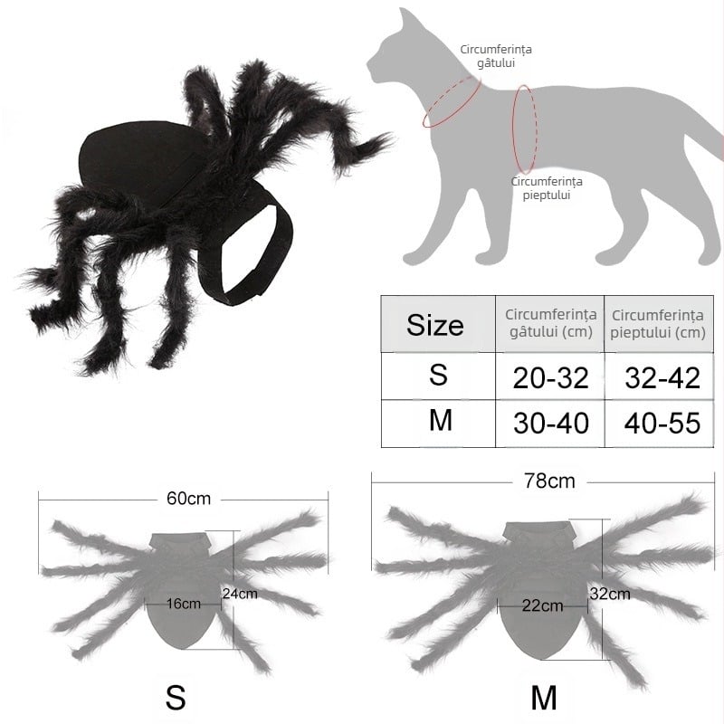 Costum de Halloween pentru animale de companie: transformare în păianjen pentru câini și pisici; Material: Altul; Categorie: Îmbrăcăminte pentru animale; Gen: General; Licență IP: Nu