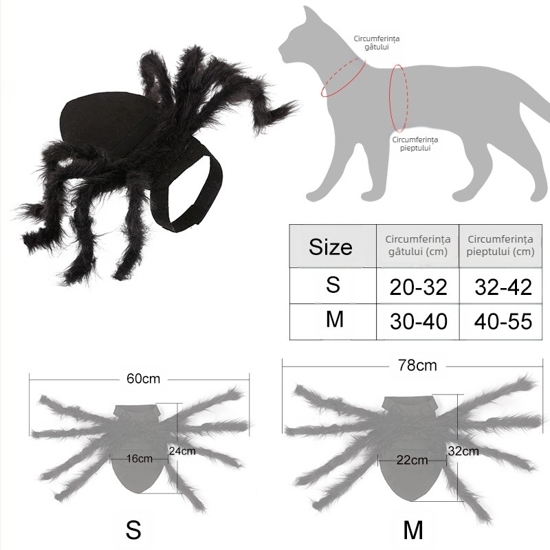 Costum de Halloween pentru animale de companie: transformare în păianjen pentru câini și pisici; Material: Altul; Categorie: Îmbrăcăminte pentru animale; Gen: General; Licență IP: Nu