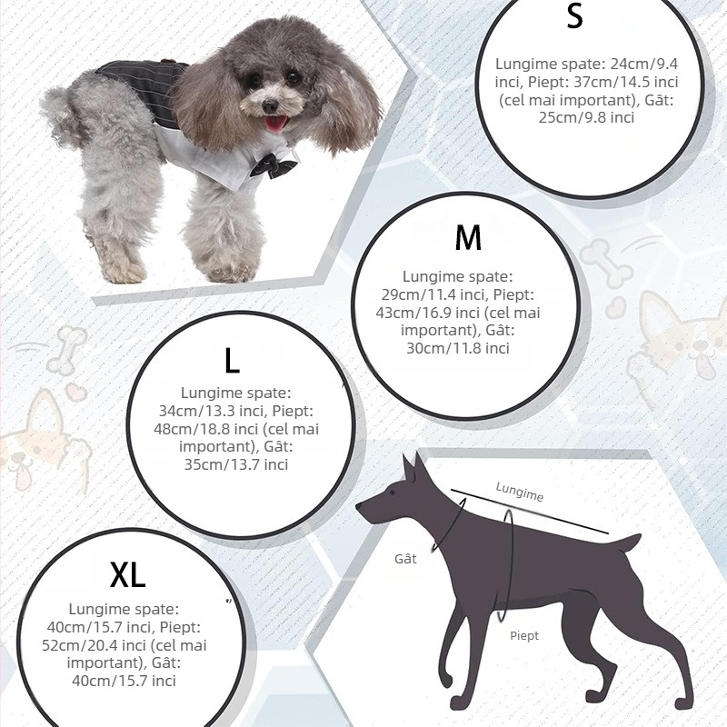 Vestă de nuntă pentru câine – elegantă, cu papion detașabil, guler și bandană, din poliester, stil britanic, cod produs 6802LF