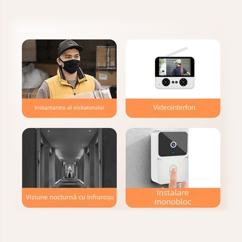 Sonerie video pentru ușă cu cameră și vizualizare pe timp de noapte, utilizare în interior, model M15, alimentare 110–220V, tonuri de apel variate.