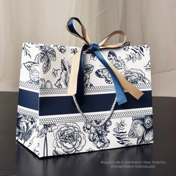 Sac de cadouri cu floare de satin, design retro de geantă de mână, model floral cu panglică