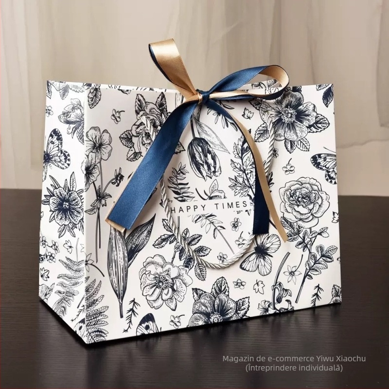 Sac de cadouri cu floare de satin, design retro de geantă de mână, model floral cu panglică