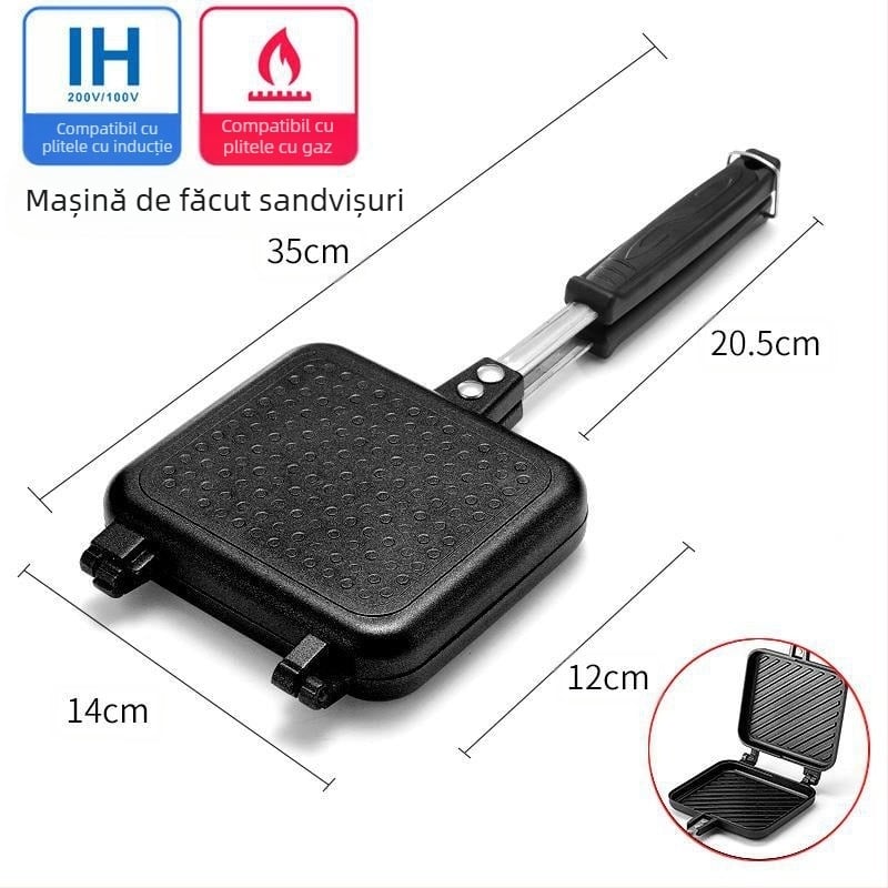 Formă din fontă pentru sandwich și toast, cu presă dublă în stil japonez, aliaj de aluminiu, tavă de copt antiaderentă