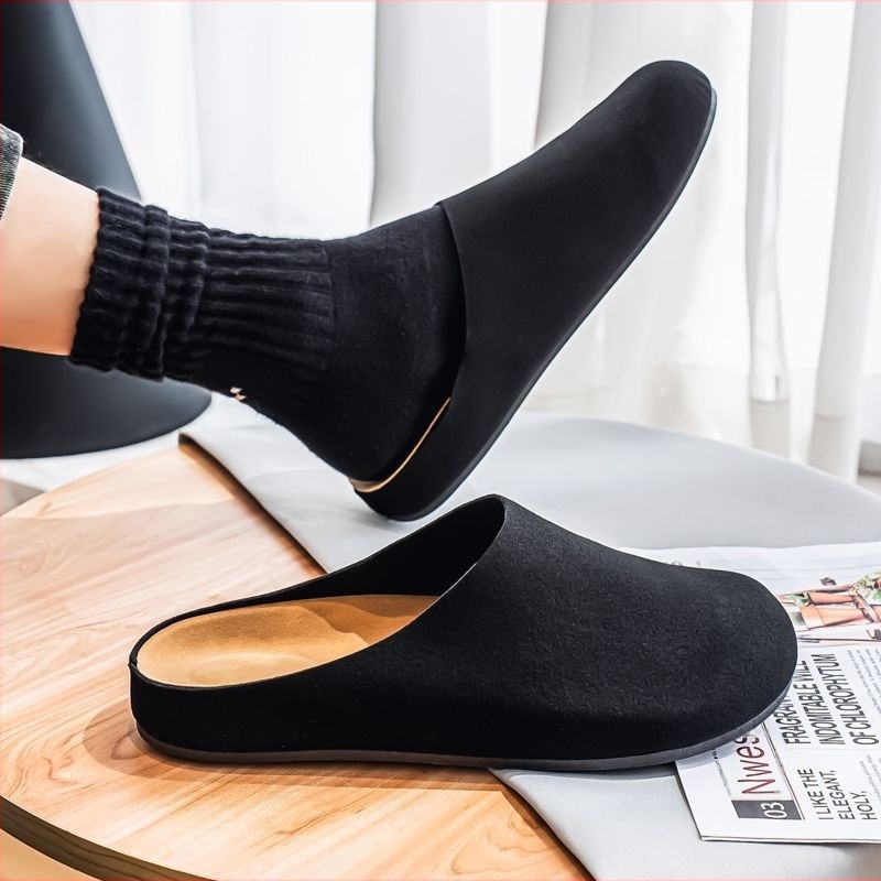 Sandale mule pentru bărbați, stil casual, partea superioară din velur, talpă din cauciuc, construcție vulcanizată