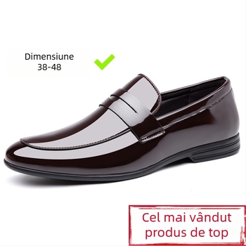 Pantofi bărbați din piele, slip-on, din piele de vită, talpă din cauciuc, vârf ascuțit