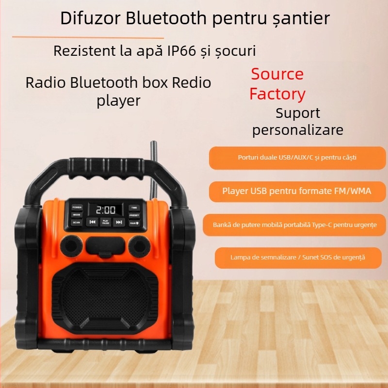 Boxă Bluetooth impermeabilă cu radio și LED, IPX6, Bluetooth 5.1, baterie încorporată 2000-4000 mAh, răspuns în frecvențe 40 Hz-20 kHz, rază efectivă >10 m