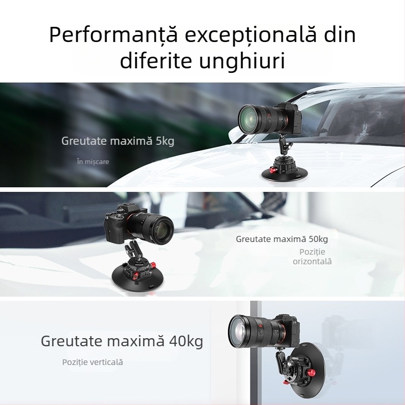Neewer Cap de Gimbal cu Ventuză din Aluminiu pentru Cameră/Telefon/GoPro — Aspirație Puternică, Montură Auto Stabilă