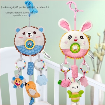 Mamibeby Jucărie pluș pentru bebeluși pentru scaunul auto cu mărgele rotative, dentiție și clopoțel — Interactiv pentru 0–3 ani