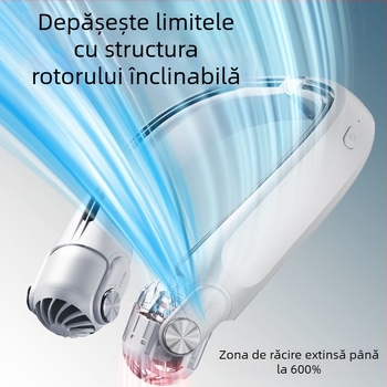 Ventilator portabil pentru gât, pliabil, USB reîncărcabil, baterie detașabilă 300–500 mAh, 3 trepte de viteză, încărcare wireless