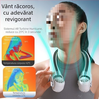 Ventilator portabil pentru gât, pliabil, USB reîncărcabil, baterie detașabilă 300–500 mAh, 3 trepte de viteză, încărcare wireless