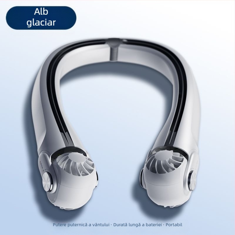 Ventilator portabil pentru gât, pliabil, USB reîncărcabil, baterie detașabilă 300–500 mAh, 3 trepte de viteză, încărcare wireless