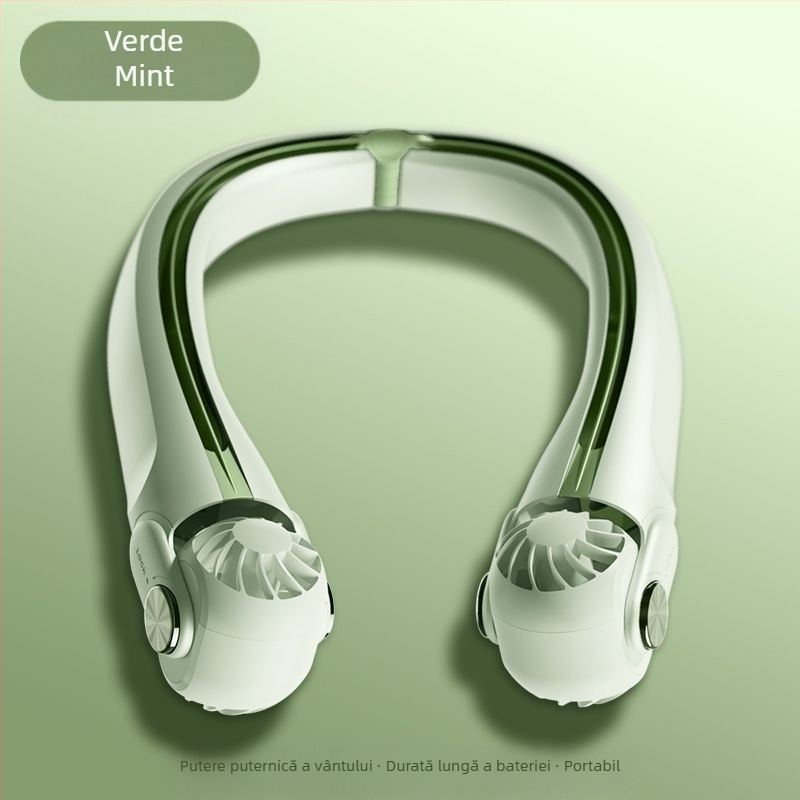 Ventilator portabil pentru gât, pliabil, USB reîncărcabil, baterie detașabilă 300–500 mAh, 3 trepte de viteză, încărcare wireless