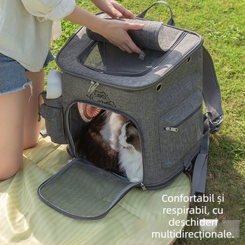 Rucsac pentru animale de companie în stil capsulă spațială, material Oxford, capacitate până la 10 kg, carrier portabil pentru pisici și câini