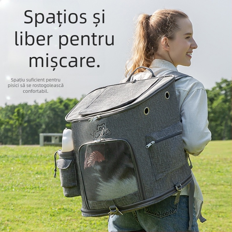Rucsac pentru animale de companie în stil capsulă spațială, material Oxford, capacitate până la 10 kg, carrier portabil pentru pisici și câini