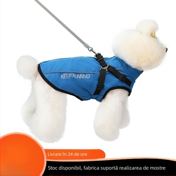 Palton pentru câini din poliester, căptușeală din fleece, imprimé, bandă reflectorizantă și fermoar.