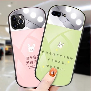 Capac spate pentru iPhone 12/XR cu oglindă ovală pentru machiaj, TPU+PC, vopsit, personalizare disponibilă