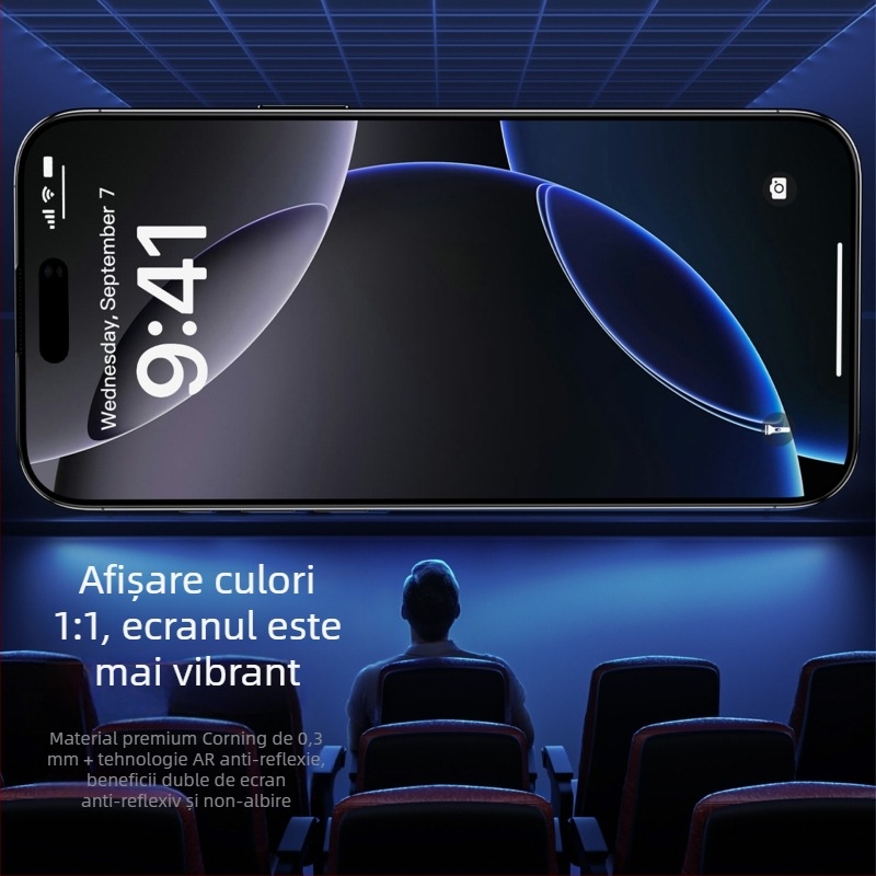 Protecție ecran din sticlă temperată pentru iPhone 14 Pro Max – acoperire completă, rezistentă la praf, protecție a intimității
