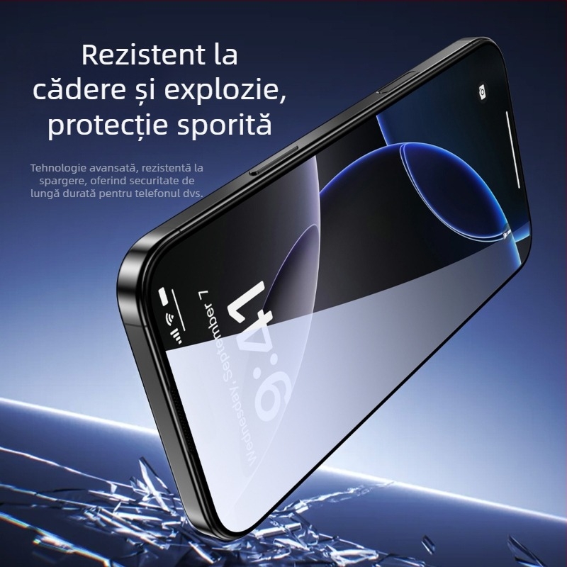 Protecție ecran din sticlă temperată pentru iPhone 14 Pro Max – acoperire completă, rezistentă la praf, protecție a intimității