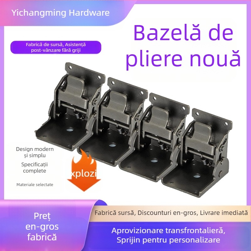 Pantă pliabilă pentru conectarea picioarelor mesei din Fier Forjat, 90° auto-blocare, stil modern minimalist (Material: Fier; Finisaj: Electropalare; Tip: Pantă pliabilă)